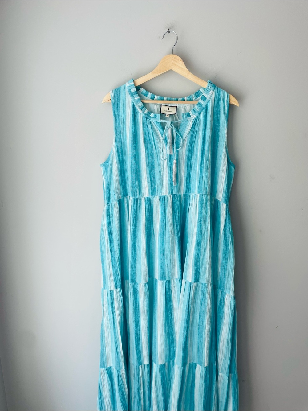 Tuckernuck Salty Paloma Aquamarine Striped Tiered Midi Dress NWOT - Picture 4 of 10